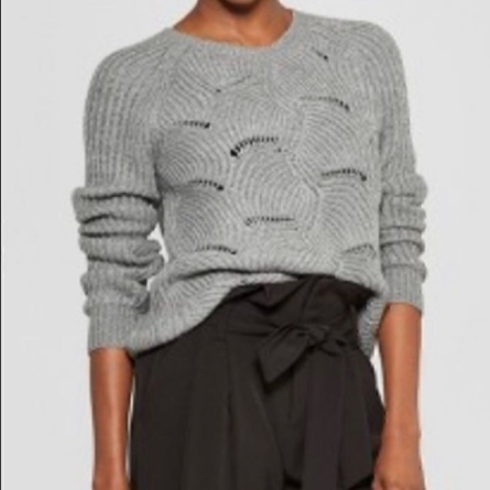 A New Day Gray sweater chunky Knit Sweater crop‎ size large cabincore crochet